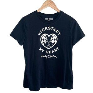 Harley-Davidson Womens Medium Black Tee "Kickstart My Heart" Top
